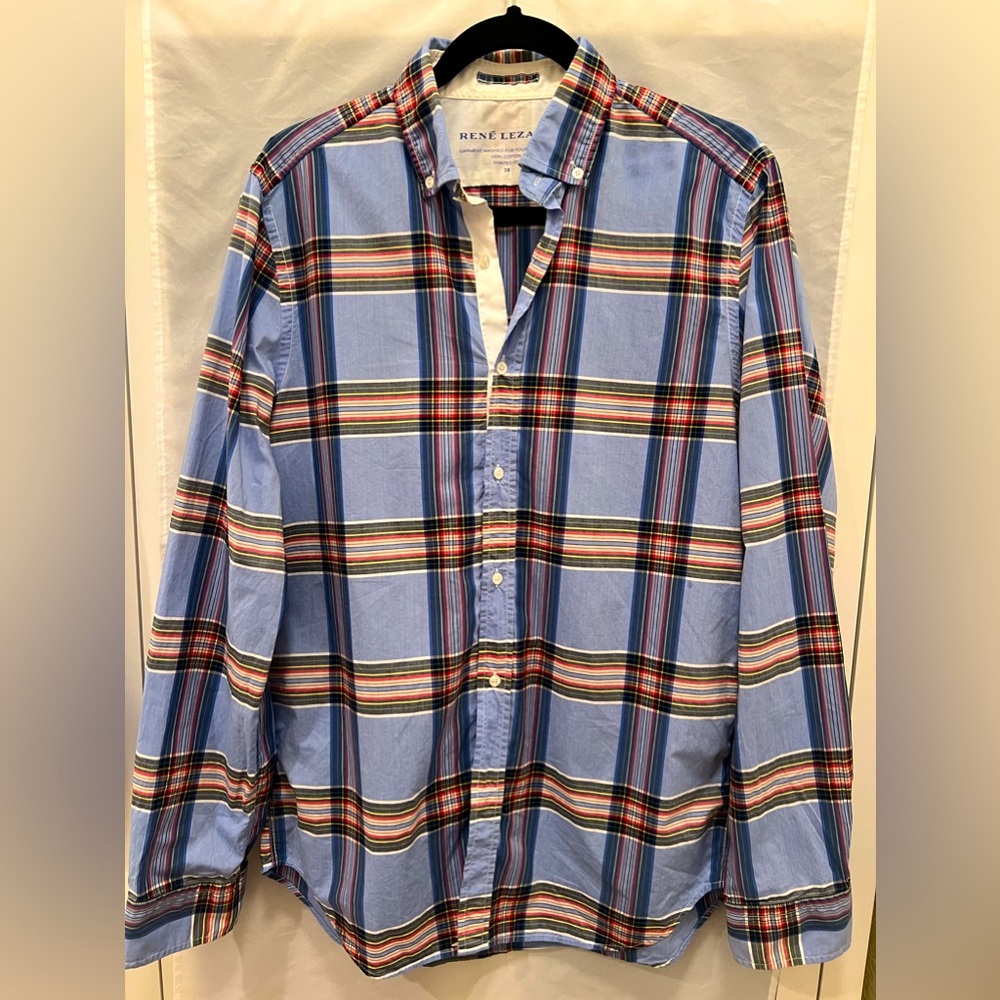 Rene Lezard Cotton Casual Plaid Button Down Checkered Shirt Shaped Fit